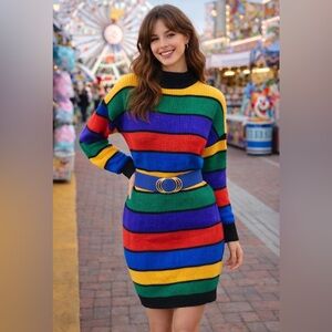 Vintage 80’s-  striped acrylic sweater- micro mini dress/tunic - with tags!